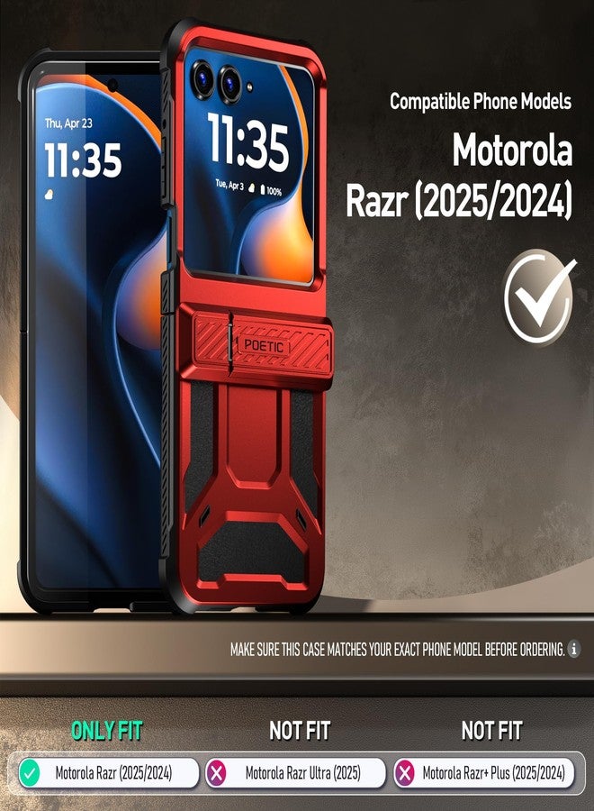 Poetic Spartan Case for Motorola Moto Razr 2025/2024, [Kickstand][Hinge Protection][20FT Mil-Grade Drop Tested], Full-Body Rugged Shockproof Protective Cover with Kickstand, Metallic Red - Image 2